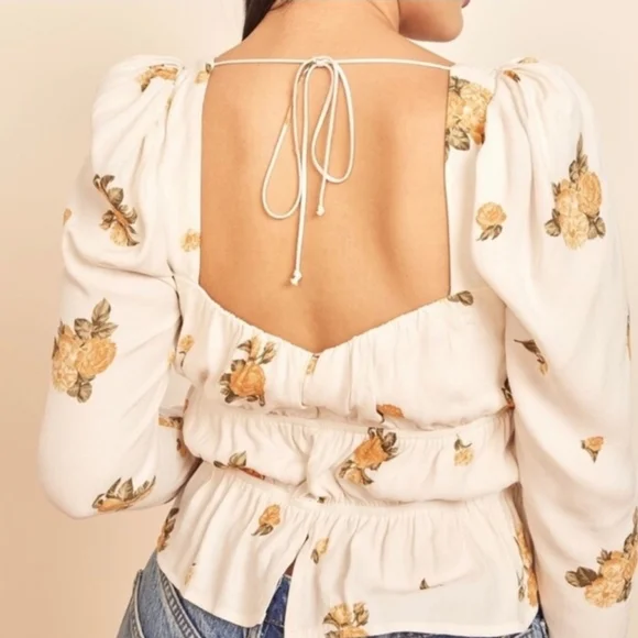 EUC REFORMATION Plath Yellow & Ivory Floral Top - Constance - Picture 2 of 7